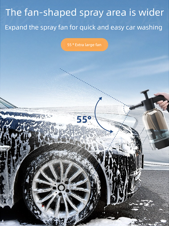 Black 2L Handheld Car Wash Foam Sprayer Pump Action Pressure Cannon with 2 Nozzles for Auto Detailing and Garden Watering Heavy Duty 55 Degree Fan Spray - Image 7