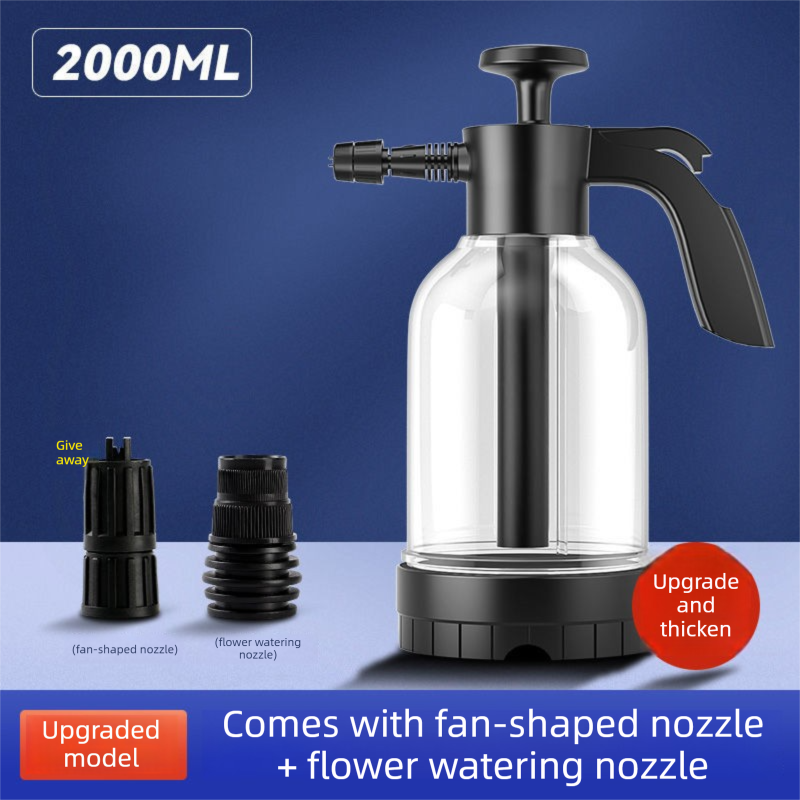 White 2L Handheld Car Wash Foam Sprayer Pump Action Pressure Cannon with 2 Nozzles for Auto Detailing and Garden Watering Heavy Duty 55 Degree Fan Spray - Image 1