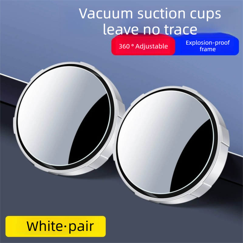 2Pcs Car Blind Spot Mirrors Suction Cup Vacuum Adsorption 360 Adjustable Round Rear View Convex Mirror Waterproof White Frame for Cars SUVs - Image 1