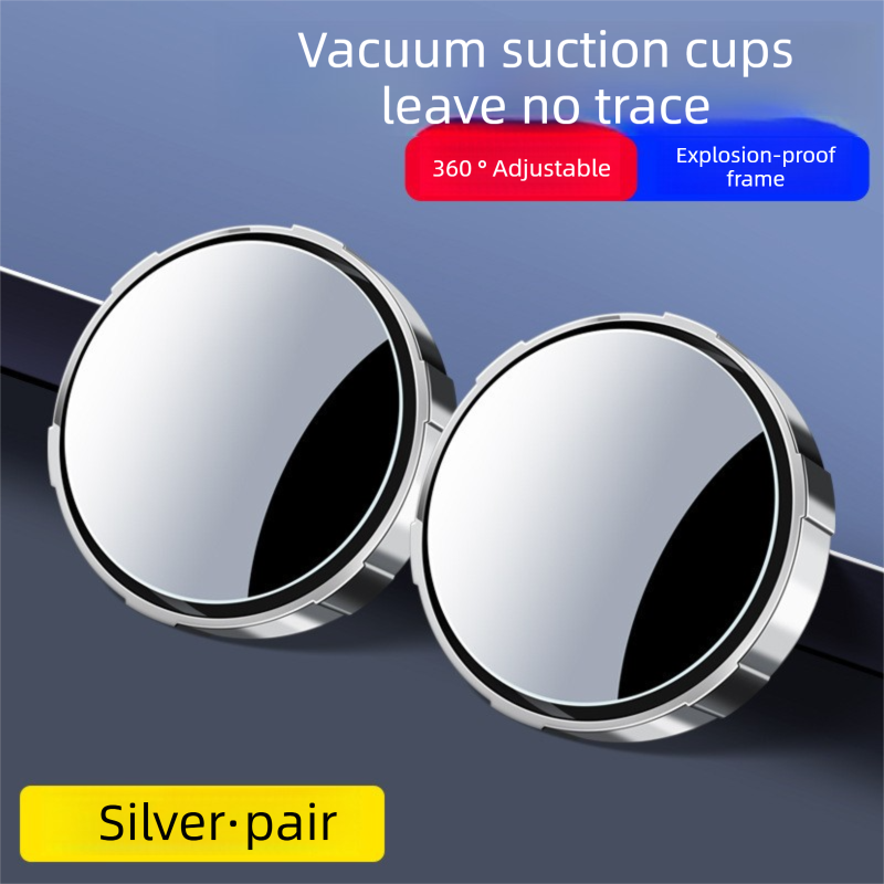 2Pcs Car Blind Spot Mirrors Suction Cup Vacuum Adsorption 360 Adjustable Round Rear View Convex Mirror Waterproof Sliver Frame for Cars SUVs - Image 1