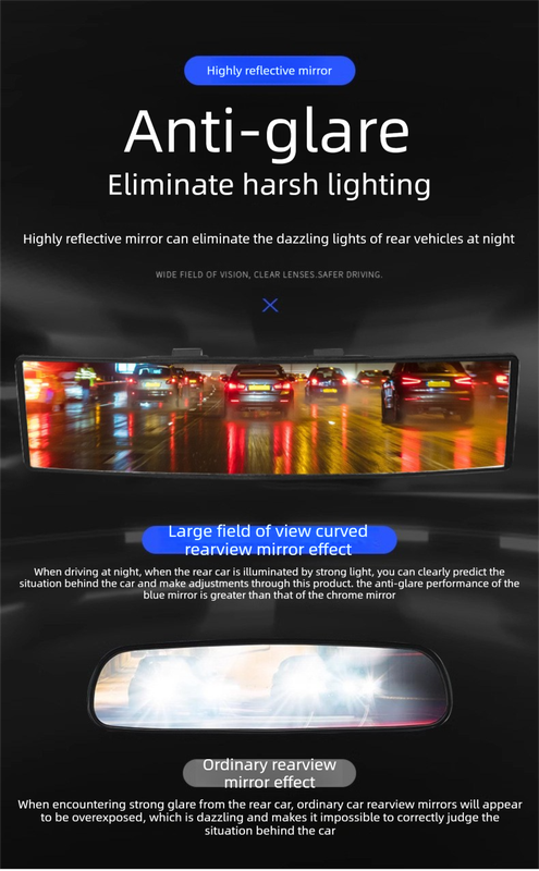 Panoramic Rear View Mirror Car Wide Angle Convex Curve Mirror Anti-Glare Universal Clip-On Interior Rearview Mirror 28.5cm Large Field of Vision - Image 5