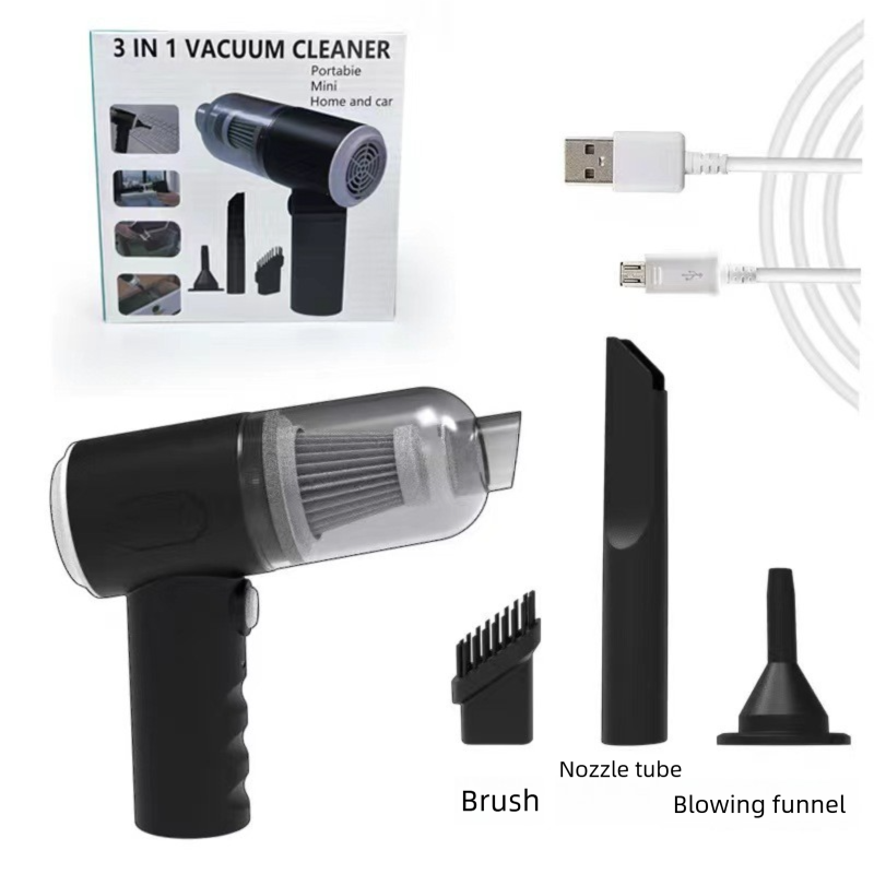Black 3-in-1 Portable Cordless Mini Vacuum Cleaner Handheld Air Duster & Blower USB Rechargeable Kit for Car Interior Home Office Keyboard Pet Hair - Image 1