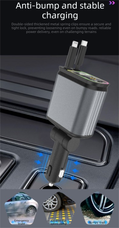 4-in-1 Retractable Car Charger Adapter 120W Dual Type-C Cables Starry Sky Projector Fast Charging for iPhone 15/16 Samsung Pixel - Image 4