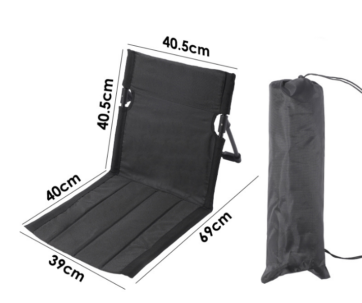 Portable Folding Ground Chair with Back Support Lightweight 500g Padded Stadium Seat Beach Mat for Camping Picnics Festivals - Black - Image 1
