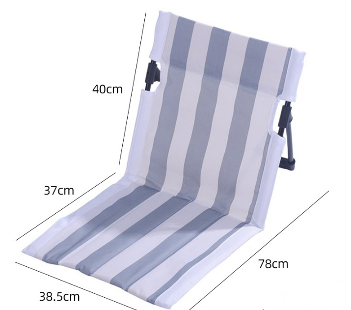 Portable Folding Beach Ground Chair with Back Support Light Blue Striped Lightweight Padded Mat for Camping Picnics Festivals - Standard Model - Image 1