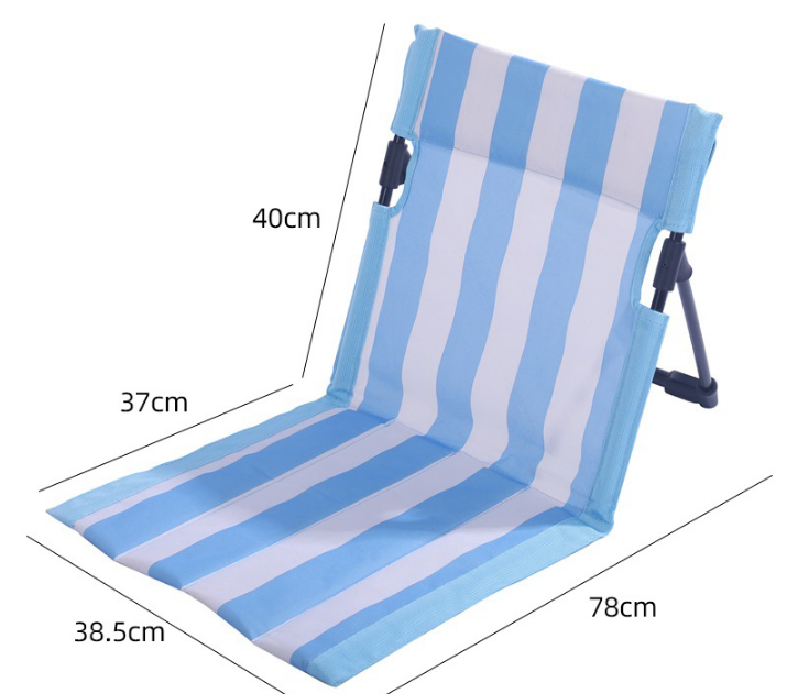 Portable Folding Beach Ground Chair with Back Support Sky Blue Striped Lightweight Padded Mat for Camping Picnics Festivals - Standard Model - Image 1