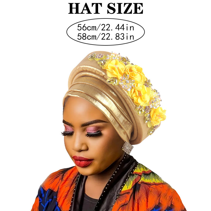 Women's Luxury Silver Turban Hat with Beaded Floral Embellishments Pre-Tied African Style Headwrap for Weddings Parties & Special Occasions - Image 2