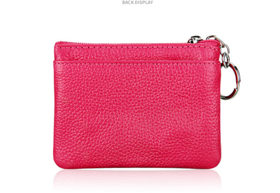 Genuine Leather Coin Purse Mini Wallet with Triple Zipper Pockets Key Ring Holder Pouch for Cash & Cards - Pink - Image 3