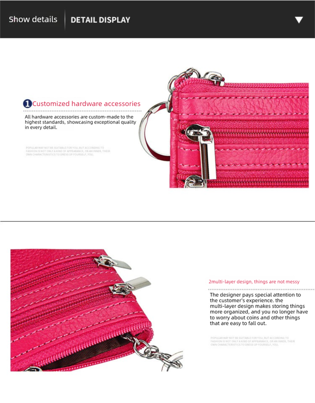 Genuine Leather Coin Purse Mini Wallet with Triple Zipper Pockets Key Ring Holder Pouch for Cash & Cards - Pink - Image 4