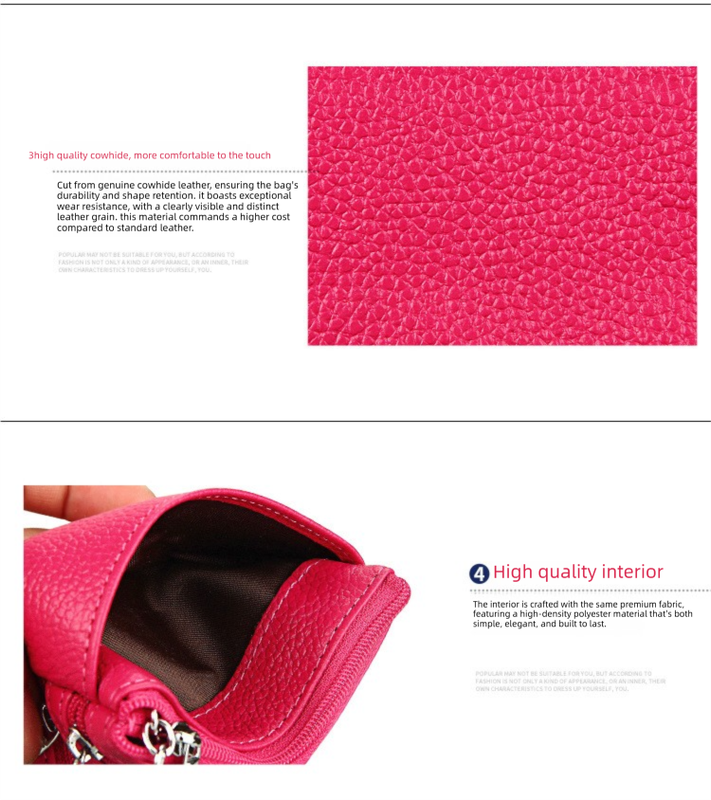 Genuine Leather Coin Purse Mini Wallet with Triple Zipper Pockets Key Ring Holder Pouch for Cash & Cards - Pink - Image 5