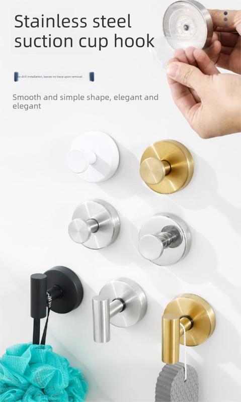 Heavy Duty Stainless Steel Suction Cup Hook Vacuum Wall Hanger Brushed Gold No Drill Towel Holder for Bathroom Kitchen & Shower - Waterproof - Image 2