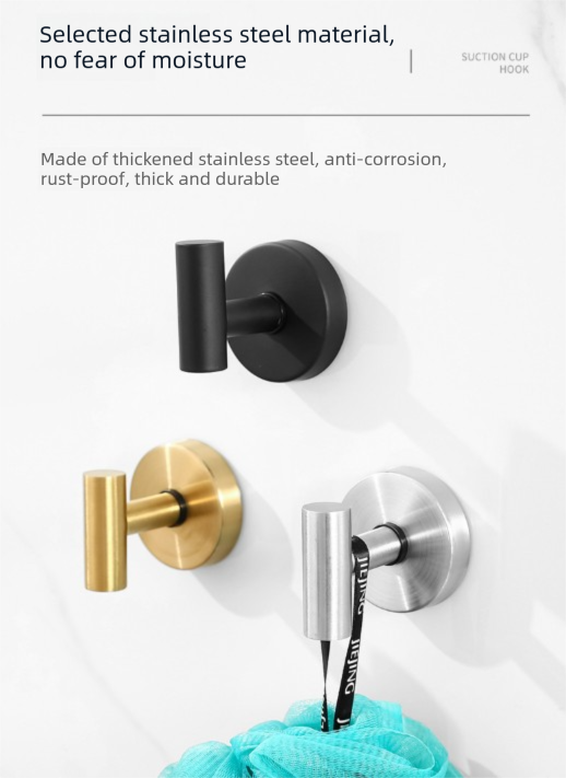 Matte Gold T-Bar Suction Cup Hook Stainless Steel Vacuum Wall Hanger No Drill Robe Towel Holder for Bathroom Kitchen - Heavy Duty - Image 3