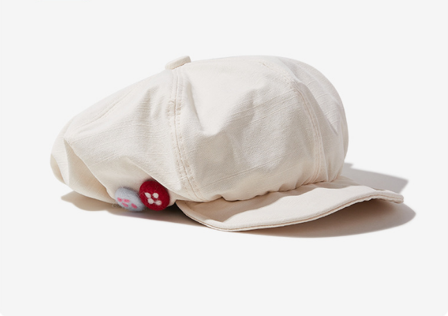 Women's Beige Newsboy Cap UPF50+ Sun Protection Cotton Blend Octagonal Beret Hat - Adjustable Breathable Baker Boy Style with Cute Button Detail - Image 1