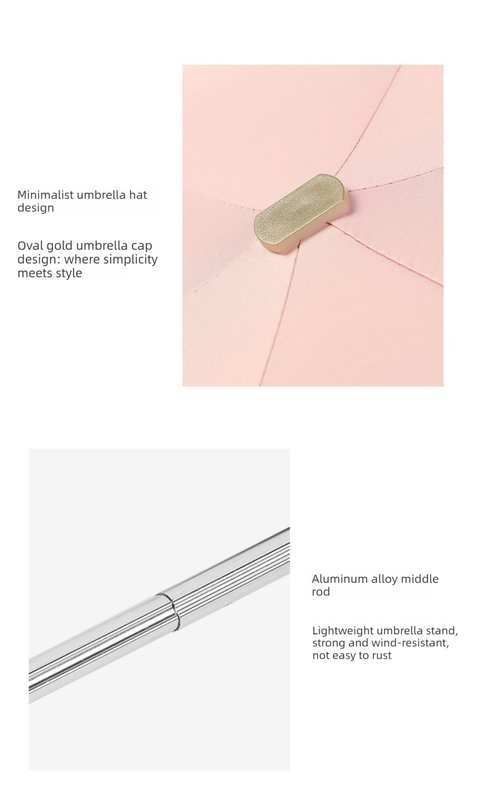 Compact Mini Pocket Umbrella UPF50+ Sun Protection Lightweight Travel Parasol - Windproof 5-Fold Rain Shade with Flat Gold Handle (Blue) - Image 7