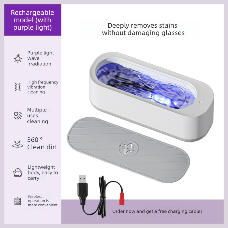 Portable Sonic Vibration Jewellery & Glasses Cleaner Machine - Rechargeable High Frequency Washing Box with UV Light for Watches, Makeup Brushes & Dentures (White) - Image 1