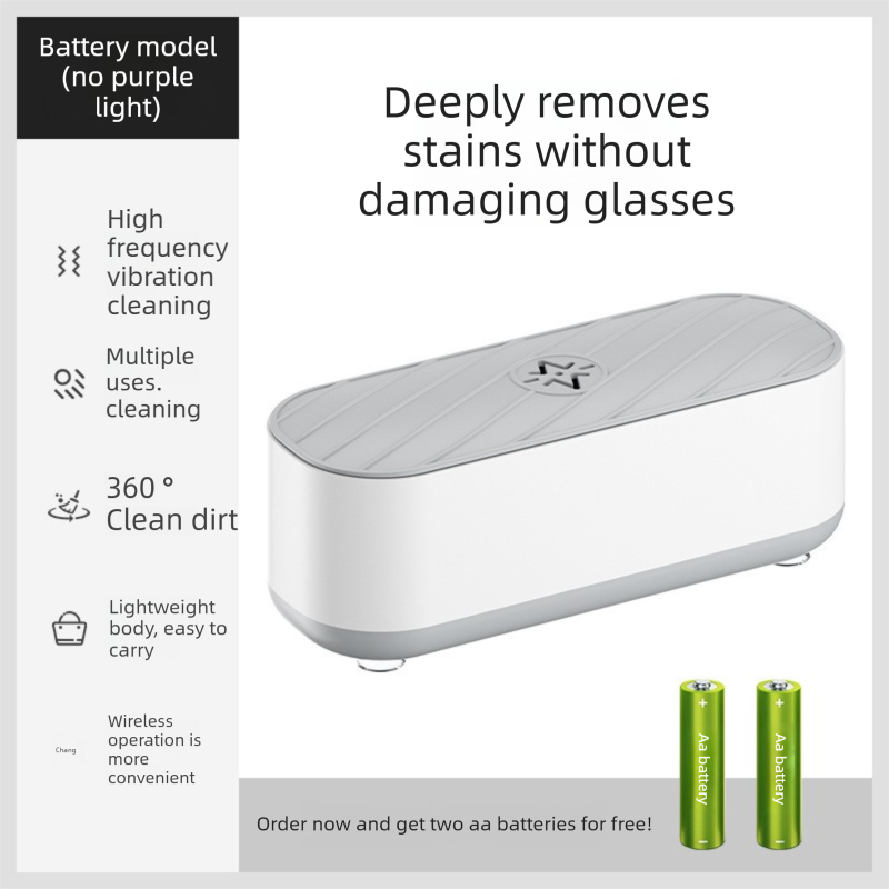Portable Battery Operated Sonic Vibration Jewellery & Glasses Cleaner - Cordless High Frequency Washing Box for Travel, Dentures & Rings (2x AAA Batteries Included) - Image 1