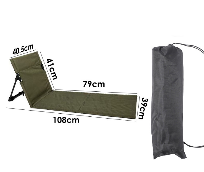 Portable Outdoor Folding Ground Chair with Back Support (Extra Long Dark Green) - Lightweight Padded Beach Mat & Picnic Seat for Camping, Festivals & Parks - Image 1