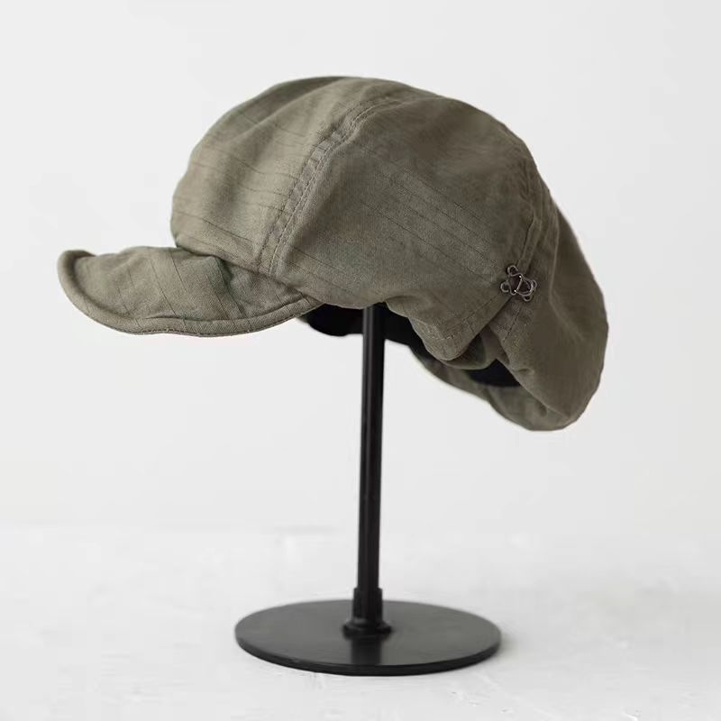 Oversized Slouchy Newsboy Cap - Vintage Japanese Style Baker Boy Hat - Soft Textured Fabric - Olive Green (Adjustable 54-60cm) - Image 1