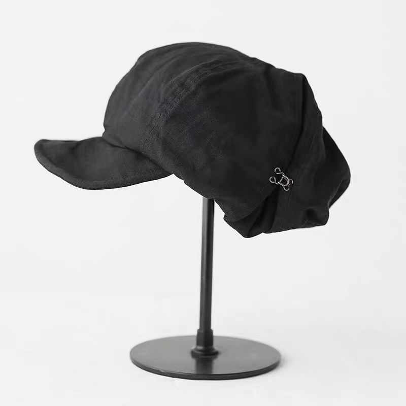 Oversized Slouchy Newsboy Cap - Vintage Japanese Style Baker Boy Hat - Soft Textured Fabric - Black (Adjustable 54-60cm) - Image 1