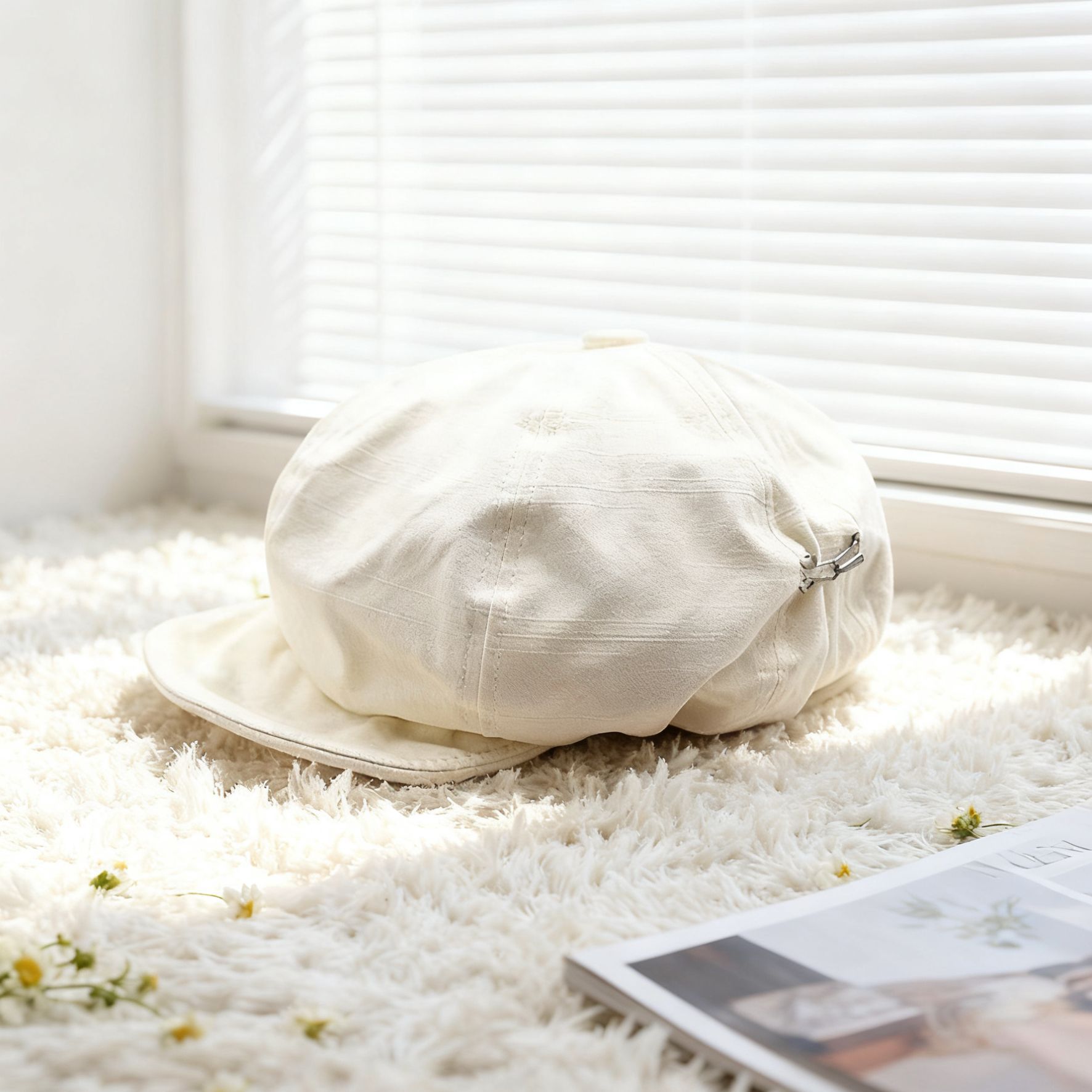 Oversized Slouchy Newsboy Cap - Vintage Japanese Style Baker Boy Hat - Soft Textured Fabric - Beige (Adjustable 54-60cm) - Image 1