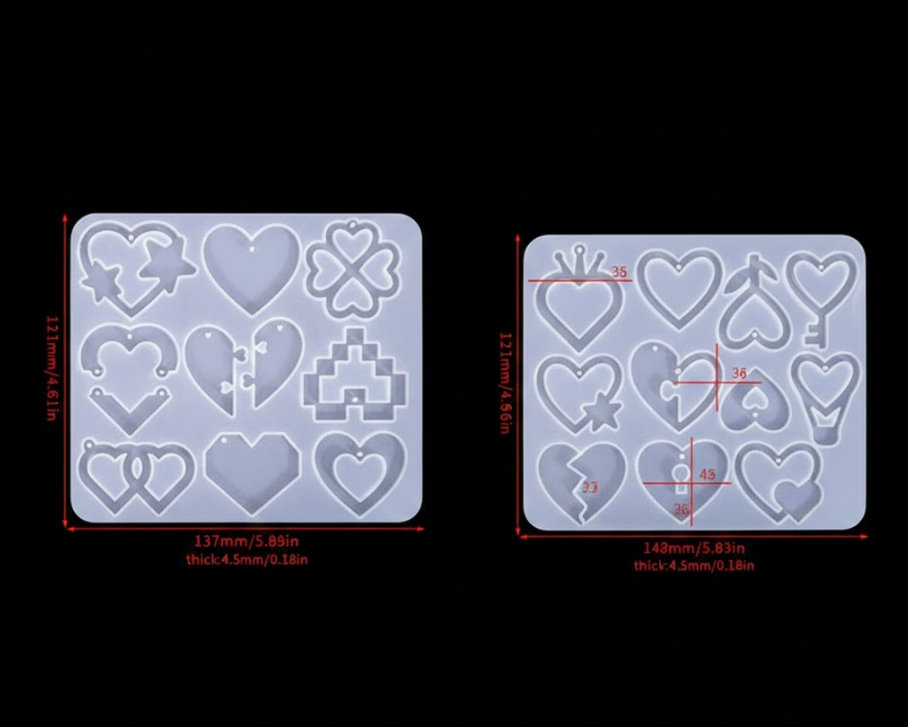 2 Pieces Mother's Day DIY Heart Earring Silicone Molds Set Heart Shaped Pendant Resin Casting Tools for Jewellery Making and Crafts - Image 1