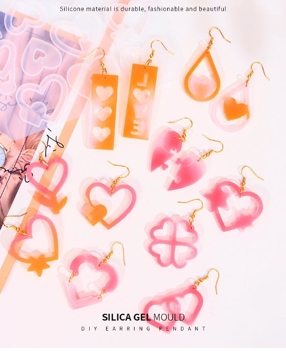 2 Pieces Mother's Day DIY Heart Earring Silicone Molds Set Heart Shaped Pendant Resin Casting Tools for Jewellery Making and Crafts - Image 2