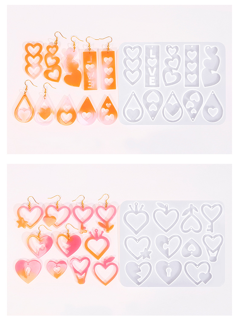 2 Pieces Mother's Day DIY Heart Earring Silicone Molds Set Heart Shaped Pendant Resin Casting Tools for Jewellery Making and Crafts - Image 5