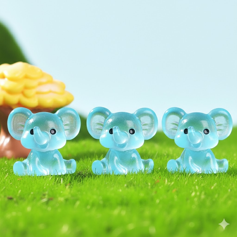 3 PCS Set Mini Luminous Blue Elephant Figurines Split Pose Glow in the Dark Resin Ornaments for Micro Landscape Garden and Desk Decor - Image 1