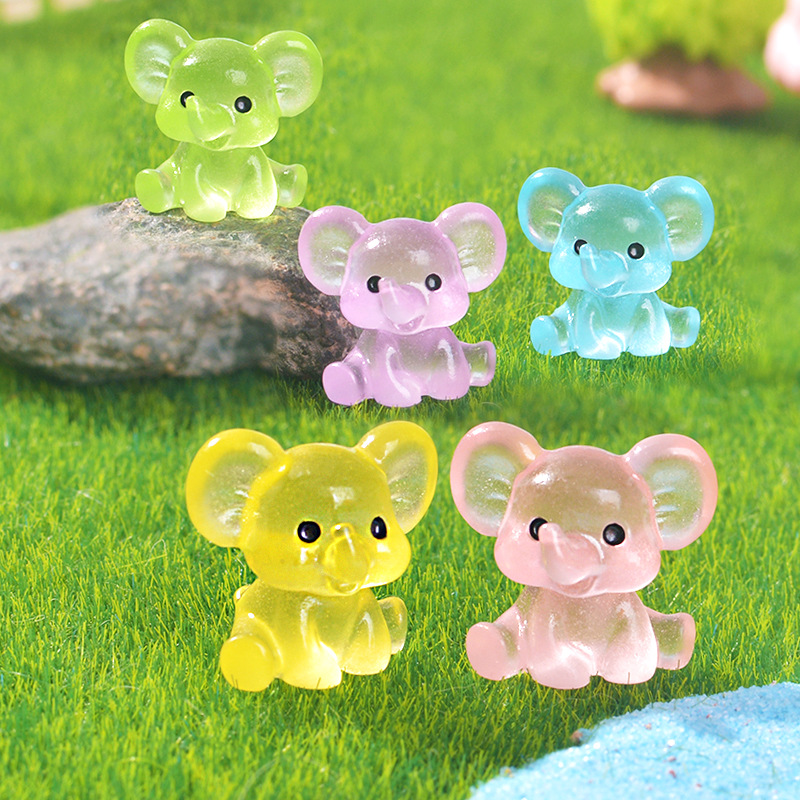 3 PCS Set Mini Luminous Blue Elephant Figurines Split Pose Glow in the Dark Resin Ornaments for Micro Landscape Garden and Desk Decor - Image 3
