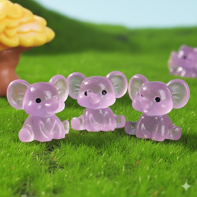 3 PCS Set Mini Luminous Purple Elephant Figurines Split Pose Glow in the Dark Resin Ornaments for Micro Landscape Garden and Desk Decor - Image 1