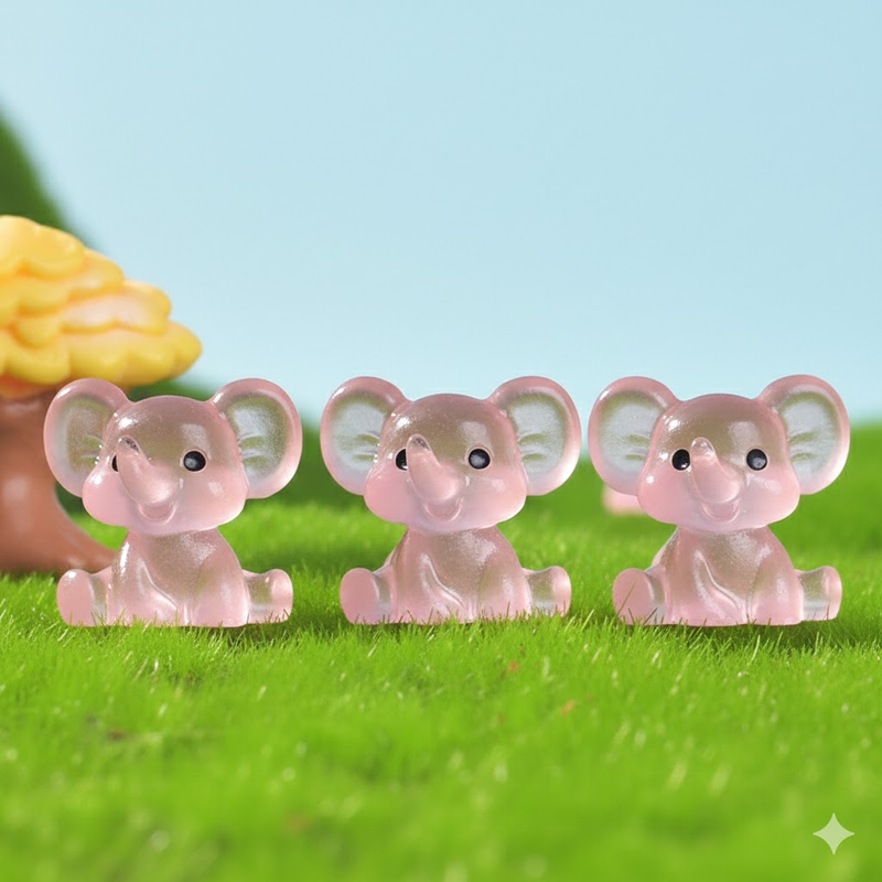 3 PCS Set Mini Luminous Pink Elephant Figurines Split Pose Glow in the Dark Resin Ornaments for Micro Landscape Garden and Desk Decor - Image 1