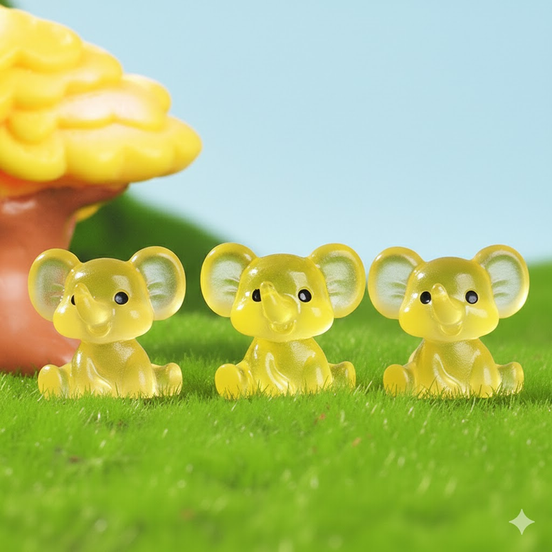 3 PCS Set Mini Luminous Yellow Elephant Figurines Split Pose Glow in the Dark Resin Ornaments for Micro Landscape Garden and Desk Decor - Image 1