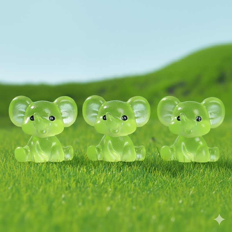 3 PCS Set Mini Luminous Green Elephant Figurines Split Pose Glow in the Dark Resin Ornaments for Micro Landscape Garden and Desk Decor - Image 1