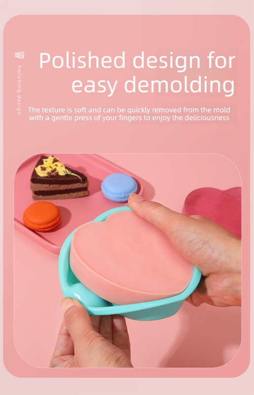 Heart Shaped Silicone Baking Mould - Non-Stick Mousse Cake & Jelly Pan - Easy Release Polished Interior for Valentine's Day Desserts (Green Spring Cyan, 11.5cm) - Image 4