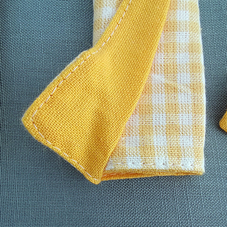 3-Piece Yellow Gingham Cotton Kitchen Linen Set - Reversible Placemat, Fringed Napkin & Quilted Pot Holder - Yarn Dyed Checkered Dining Bundle - Image 3
