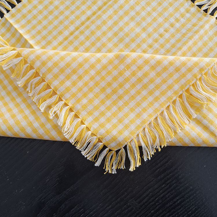3-Piece Yellow Gingham Cotton Kitchen Linen Set - Reversible Placemat, Fringed Napkin & Quilted Pot Holder - Yarn Dyed Checkered Dining Bundle - Image 7
