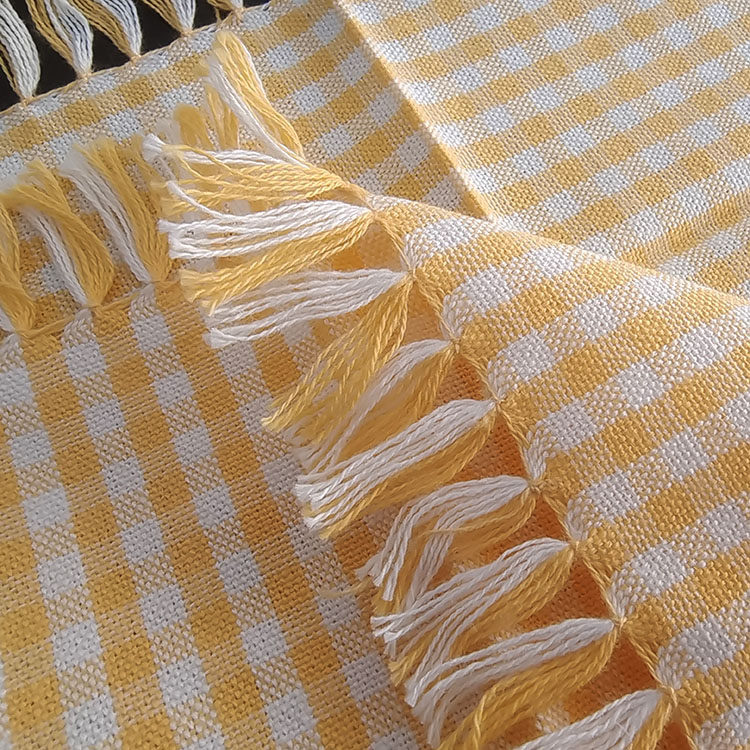 3-Piece Yellow Gingham Cotton Kitchen Linen Set - Reversible Placemat, Fringed Napkin & Quilted Pot Holder - Yarn Dyed Checkered Dining Bundle - Image 8