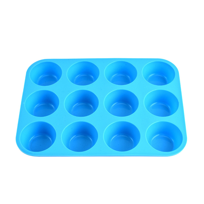 12-Cup Silicone Muffin Pan - Non-Stick Blue Baking Mould for Cupcakes, Egg Bites & Tarts - Food Grade, Heat Resistant & Dishwasher Safe (29.5cm) - Image 1