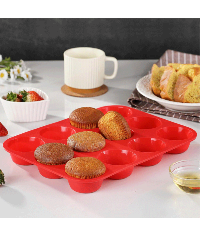 12-Cup Silicone Muffin Pan - Non-Stick Blue Baking Mould for Cupcakes, Egg Bites & Tarts - Food Grade, Heat Resistant & Dishwasher Safe (29.5cm) - Image 3