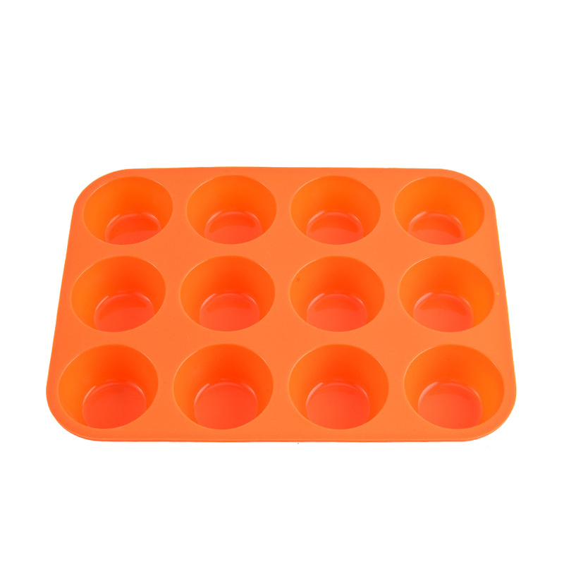 12-Cup Silicone Muffin Pan - Non-Stick Orange Baking Mould for Cupcakes, Egg Bites & Tarts - Food Grade, Heat Resistant & Dishwasher Safe (29.5cm) - Image 1