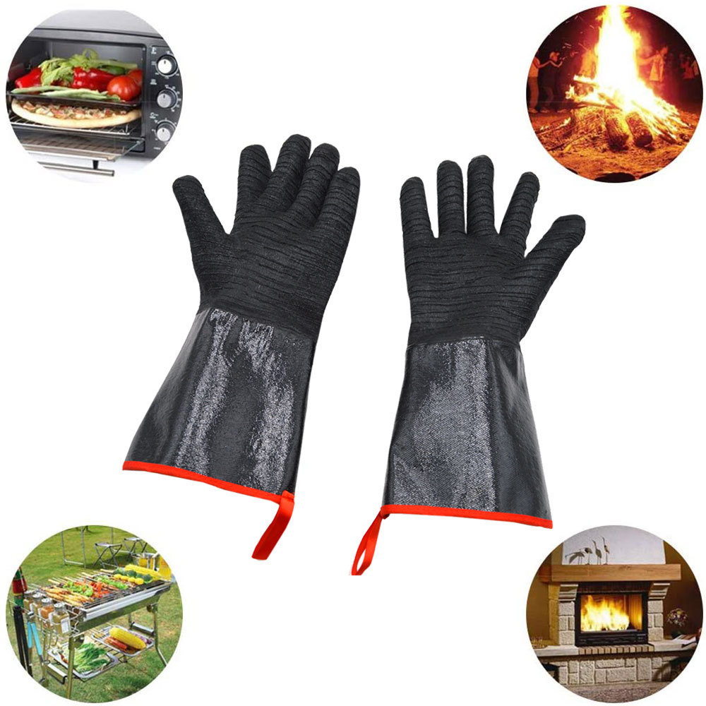 14 Inch Neoprene Heat Resistant BBQ Gloves - Waterproof & Oil Proof Long Sleeve Mitts - Extreme Heat Protection for Grilling, Boiling Water & Industrial Use (Black) - Image 1