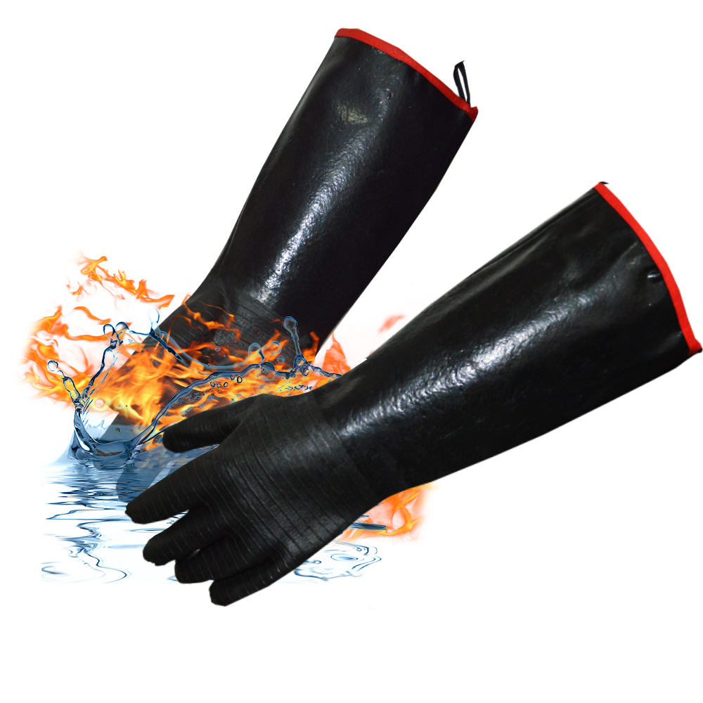 14 Inch Neoprene Heat Resistant BBQ Gloves - Waterproof & Oil Proof Long Sleeve Mitts - Extreme Heat Protection for Grilling, Boiling Water & Industrial Use (Black) - Image 3