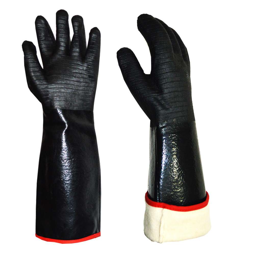 14 Inch Neoprene Heat Resistant BBQ Gloves - Waterproof & Oil Proof Long Sleeve Mitts - Extreme Heat Protection for Grilling, Boiling Water & Industrial Use (Black) - Image 4