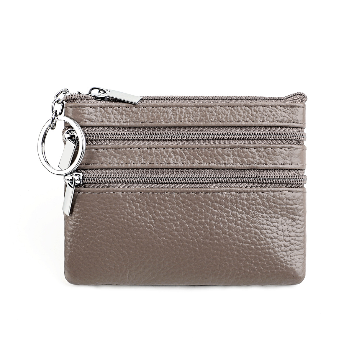 Genuine Leather Coin Purse Mini Wallet with Triple Zipper Pockets Key Ring Holder Pouch for Cash & Cards - Purple-violet - Image 1