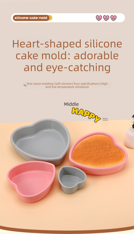 4 Inch Heart Shaped Silicone Cake Mould - Small Non-Stick Grey Baking Pan for Mini Bento Cakes, Jelly & Mousse - Heat Resistant Food Grade Tray (11.9cm) - Image 3
