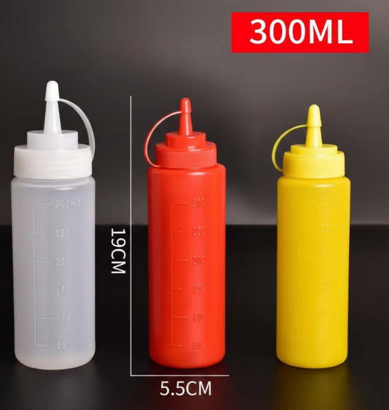 3 PCS Squeeze Sauce Bottles 300ml Plastic Condiment Dispensers for Kitchen BBQ & Cafe Refillable Ketchup Mustard Containers White&Red&Yellow - Image 1