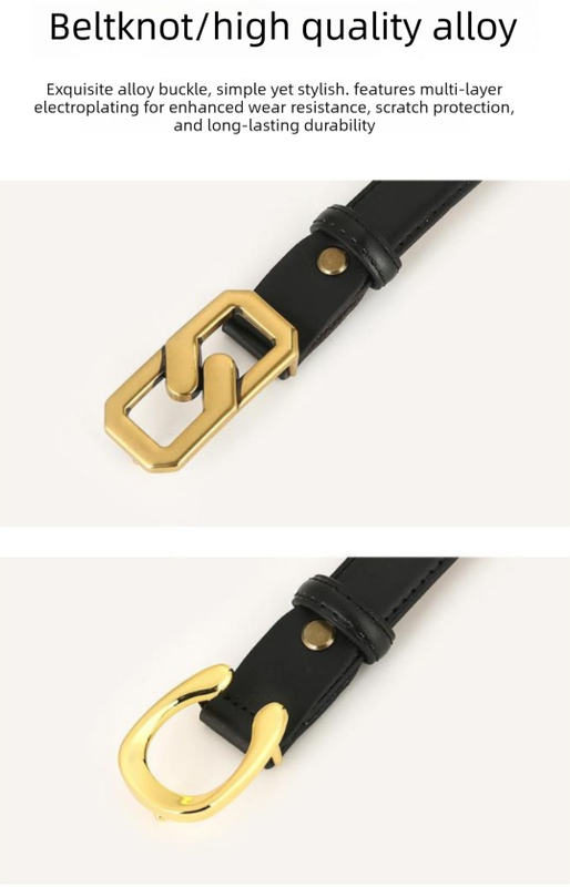 Womens Genuine Leather Belt Coffee 2.3cm Wide Gold Buckle Waist Strap for Jeans & Dresses Elegant Fashion Accessory - Image 3