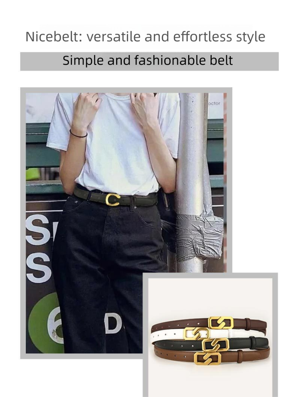 Womens Genuine Leather Belt White 2.3cm Wide Gold Buckle Waist Strap for Jeans & Dresses Elegant Fashion Accessory - Image 7