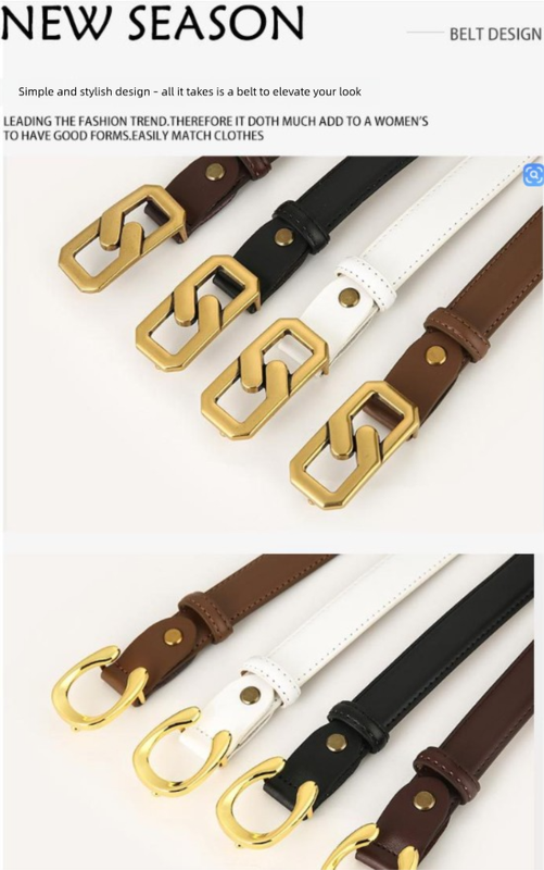 Womens Genuine Leather Belt Coffee C-Shape Gold Buckle Waist Strap for Jeans & Dresses Classic Fashion Accessory - Image 2
