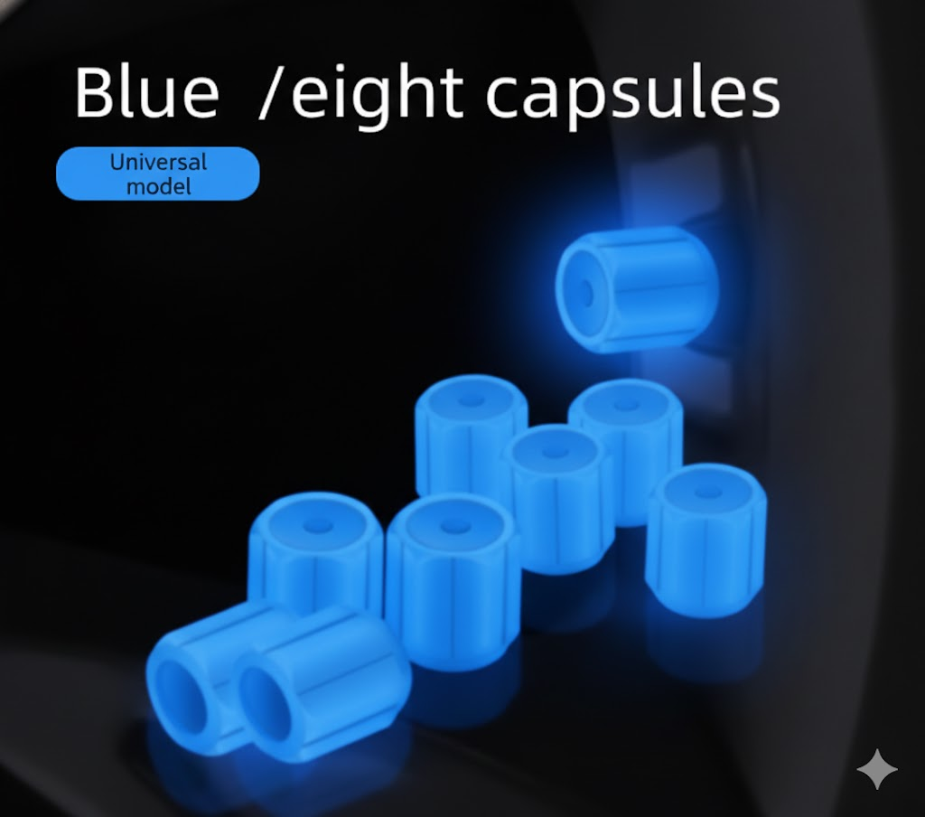 Universal Luminous Tyre Valve Caps 8 PCS Blue Glow in Dark Dust Covers for Cars Motorbikes & Bicycles Easy Install - Image 1